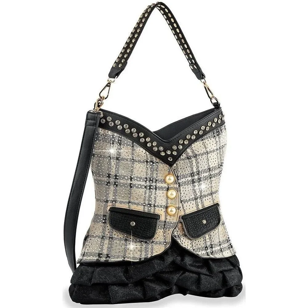 Women Beige Vest Design Tall Hobo Handbag Tote Purses Shoulder Bucket Bag